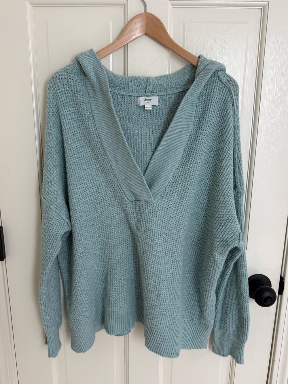 aerie Cozy Waffle V-Neck Hoodie Pullover